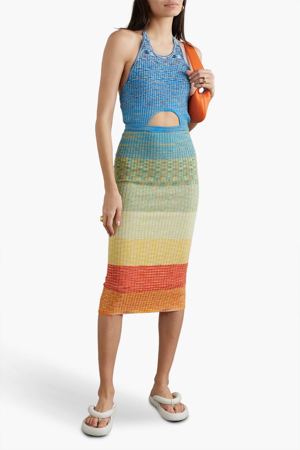 STAUD Edesia cutout space-dyed ribbed-knit halterneck midi dress