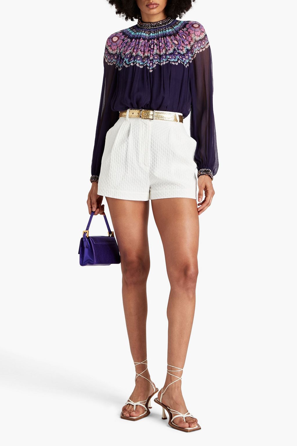 ZIMMERMANN Crystal-embellished floral-print silk-crepon blouse