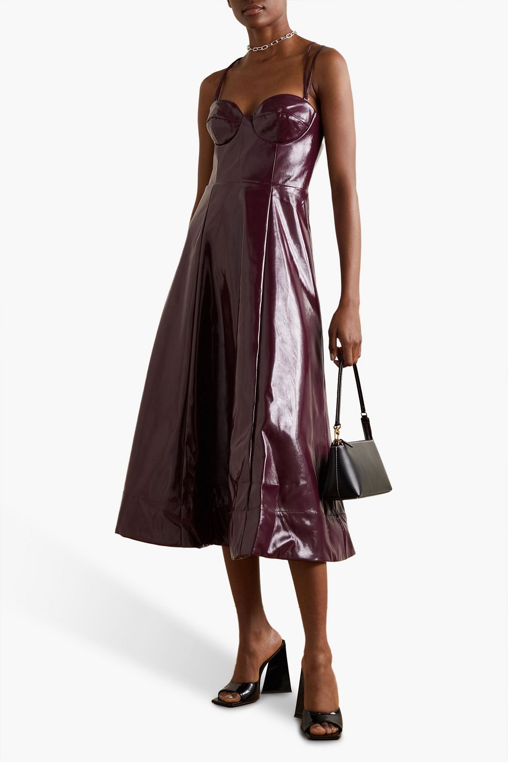 STAUD Abstract faux patent-leather midi dress