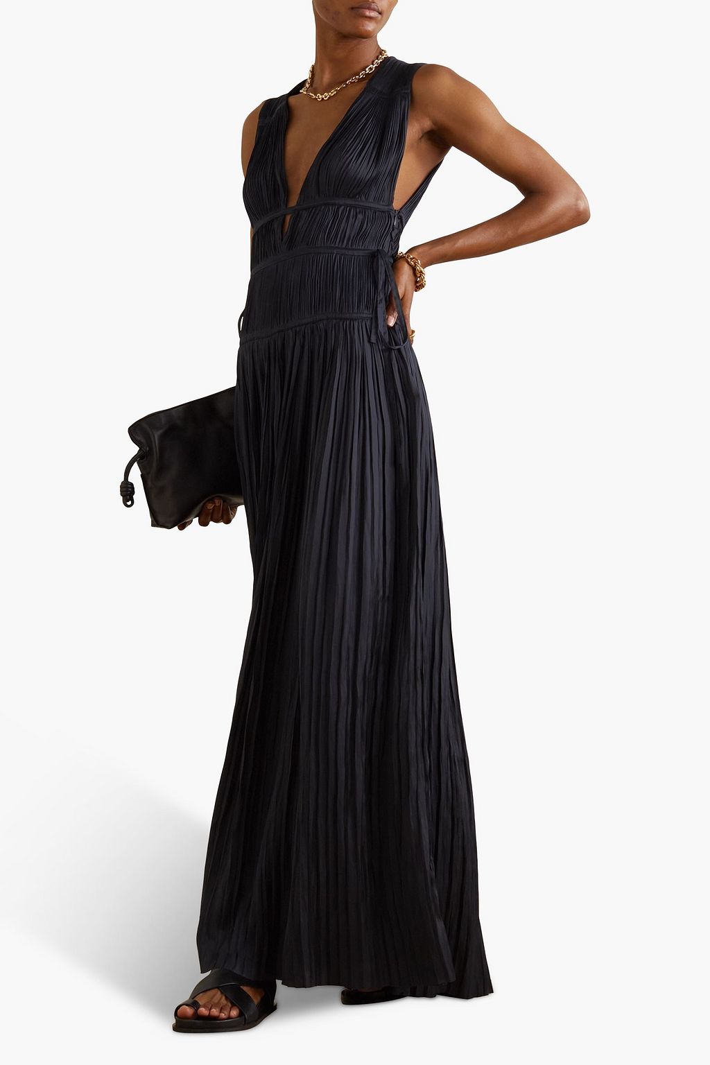 ULLA JOHNSON Valeria plissé-satin maxi dress