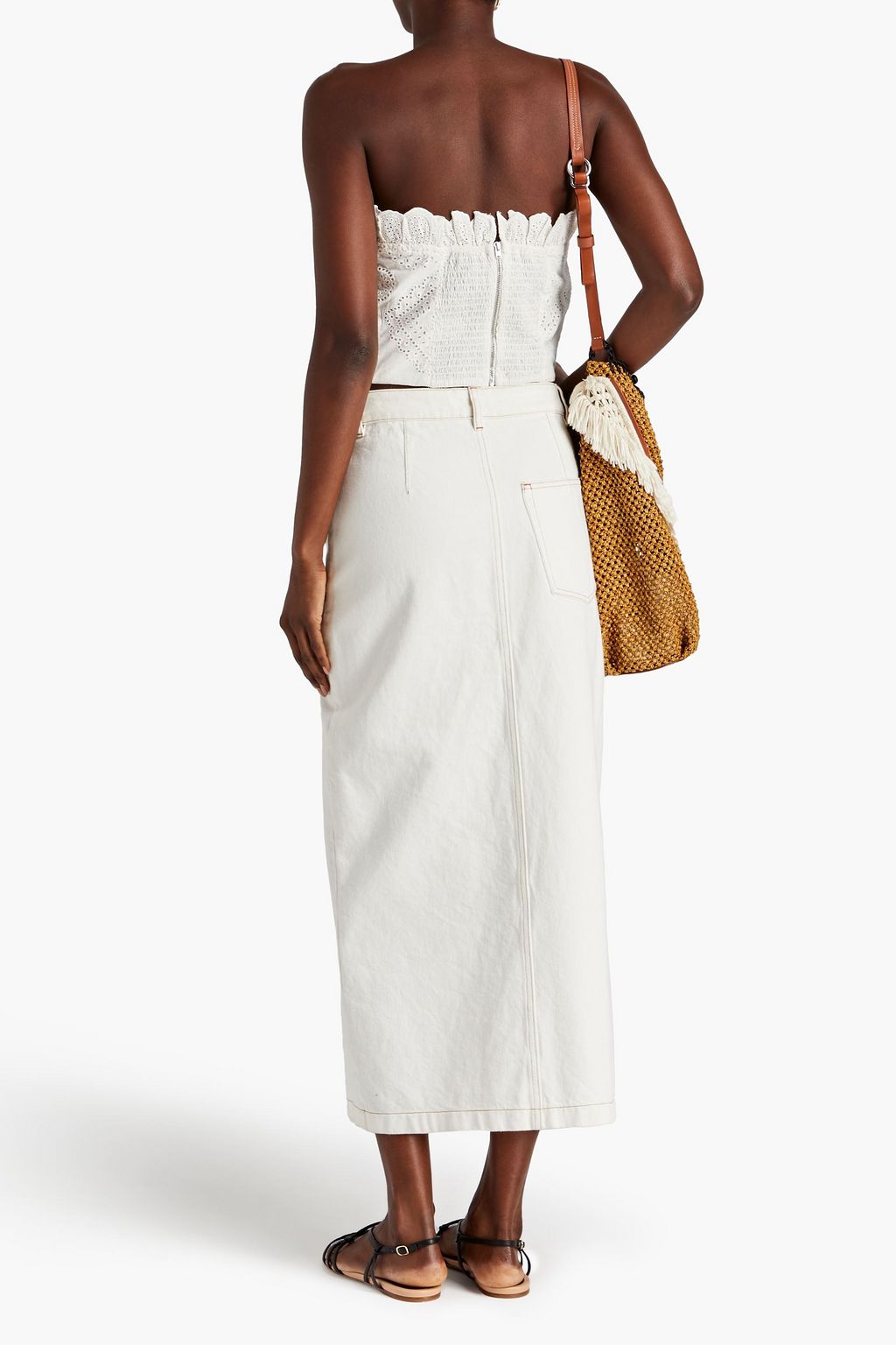 SEA Vienne strapless cropped broderie anglaise cotton-voile bustier top