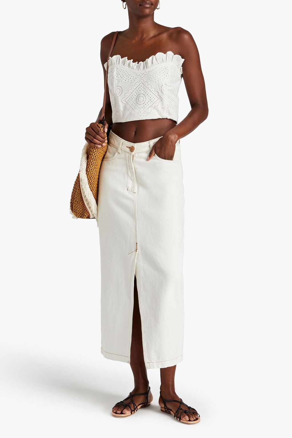 SEA Vienne strapless cropped broderie anglaise cotton-voile bustier top