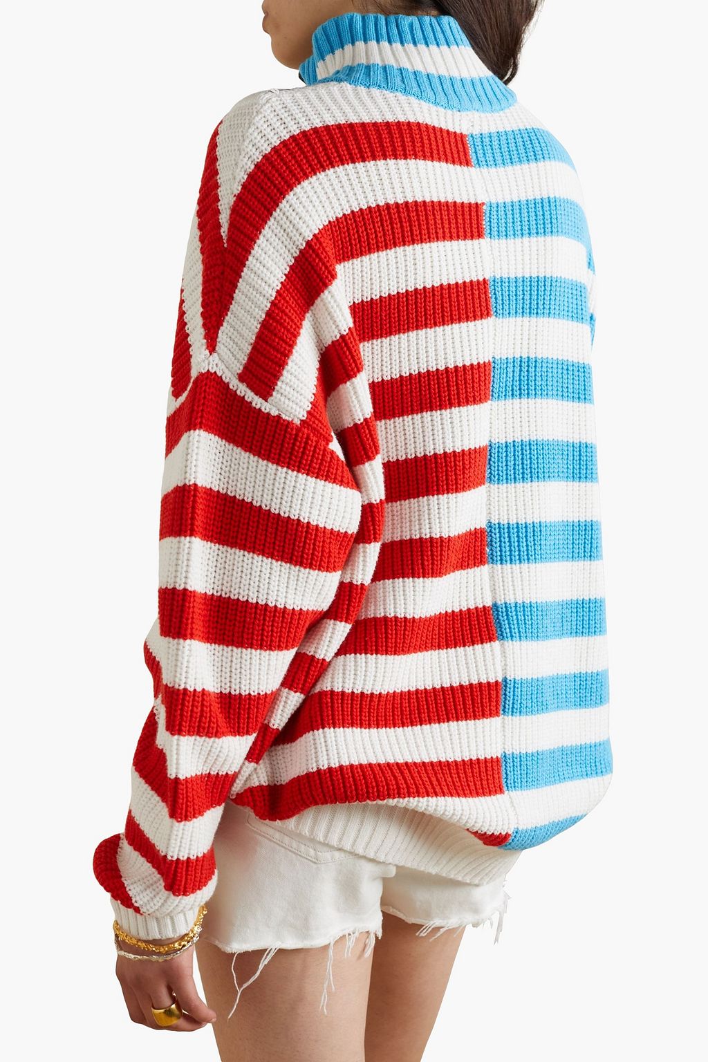 STAUD Hampton striped ribbed cotton-blend sweater