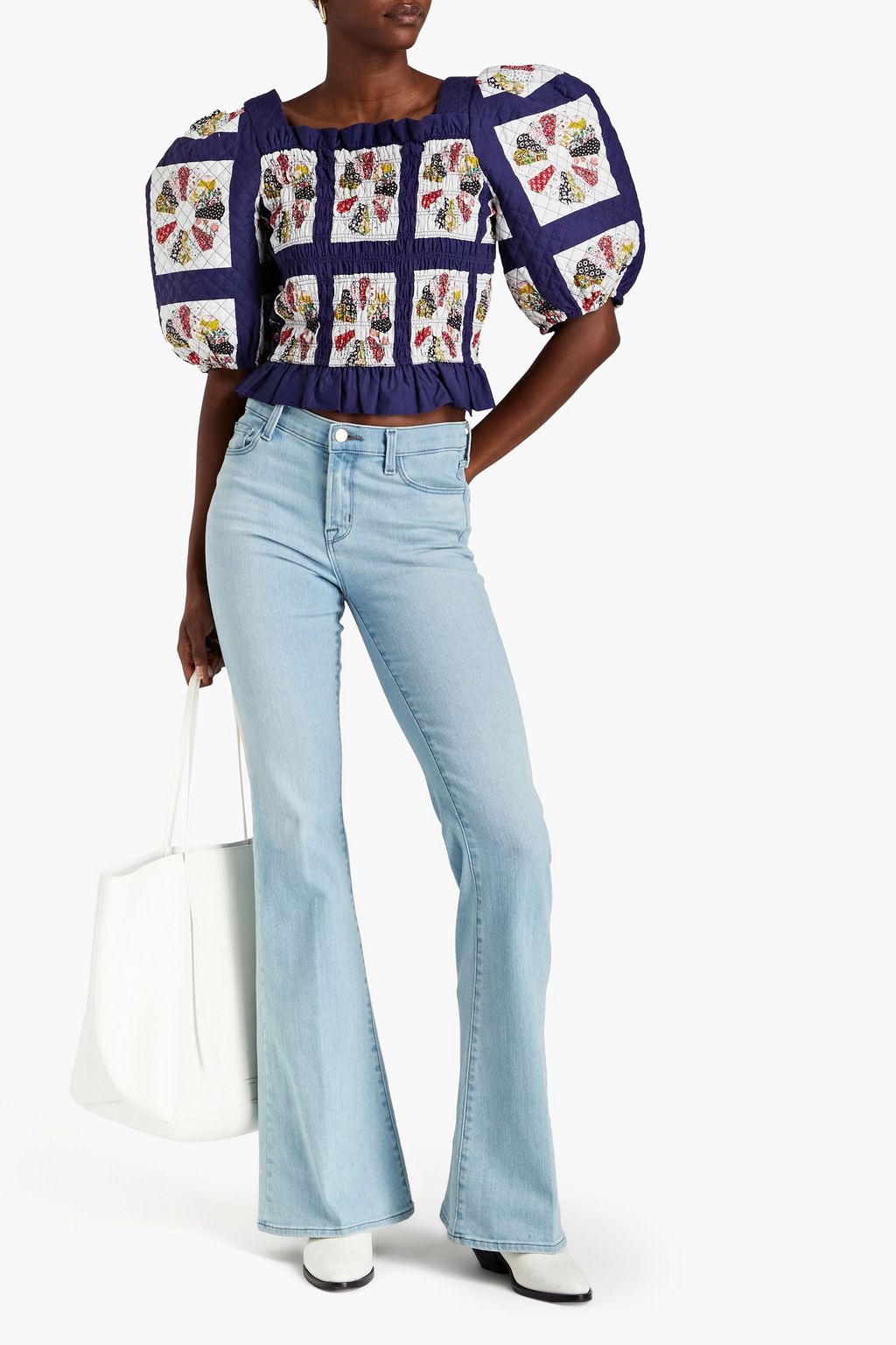 SEA Pippin quilted printed cotton-voile top