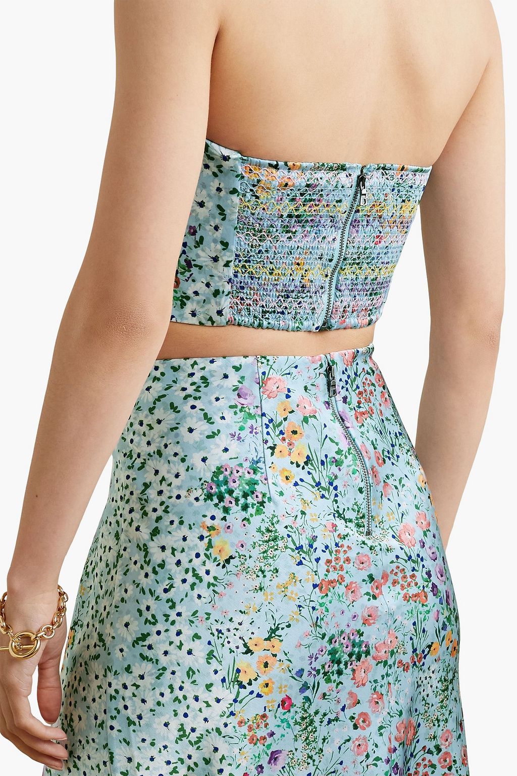 ALICE + OLIVIA サテン クロップド ストラップレストップス フローラルプリント