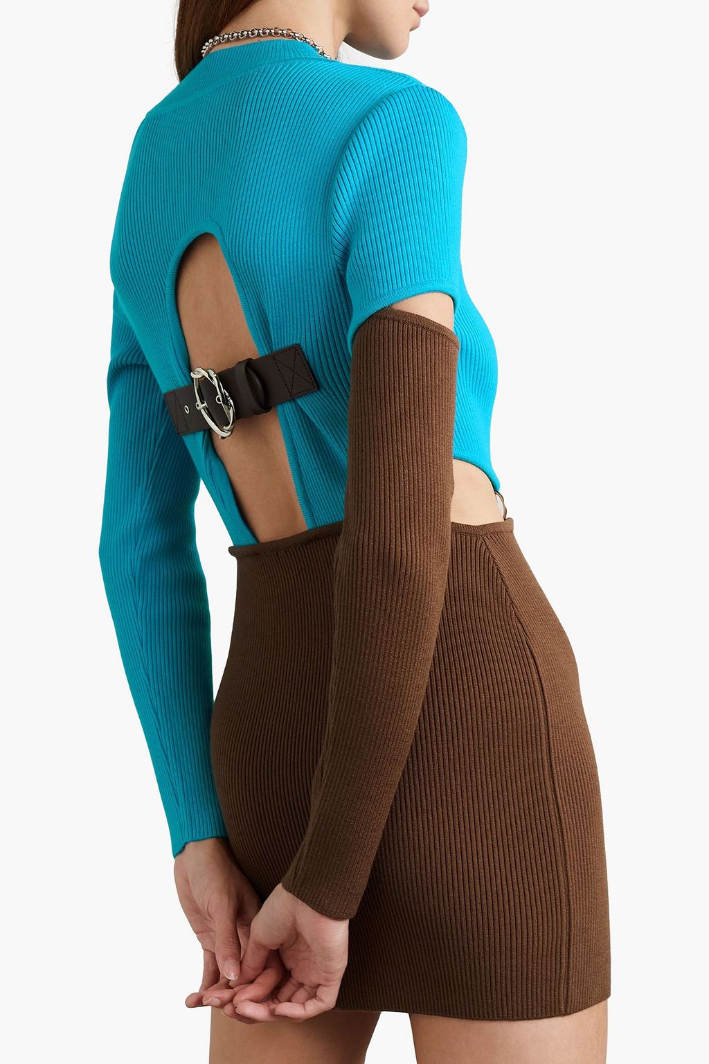 ANDERSSON BELL Zweifarbiges Minikleid aus Rippstrick mit Verzierung und Cut-outs