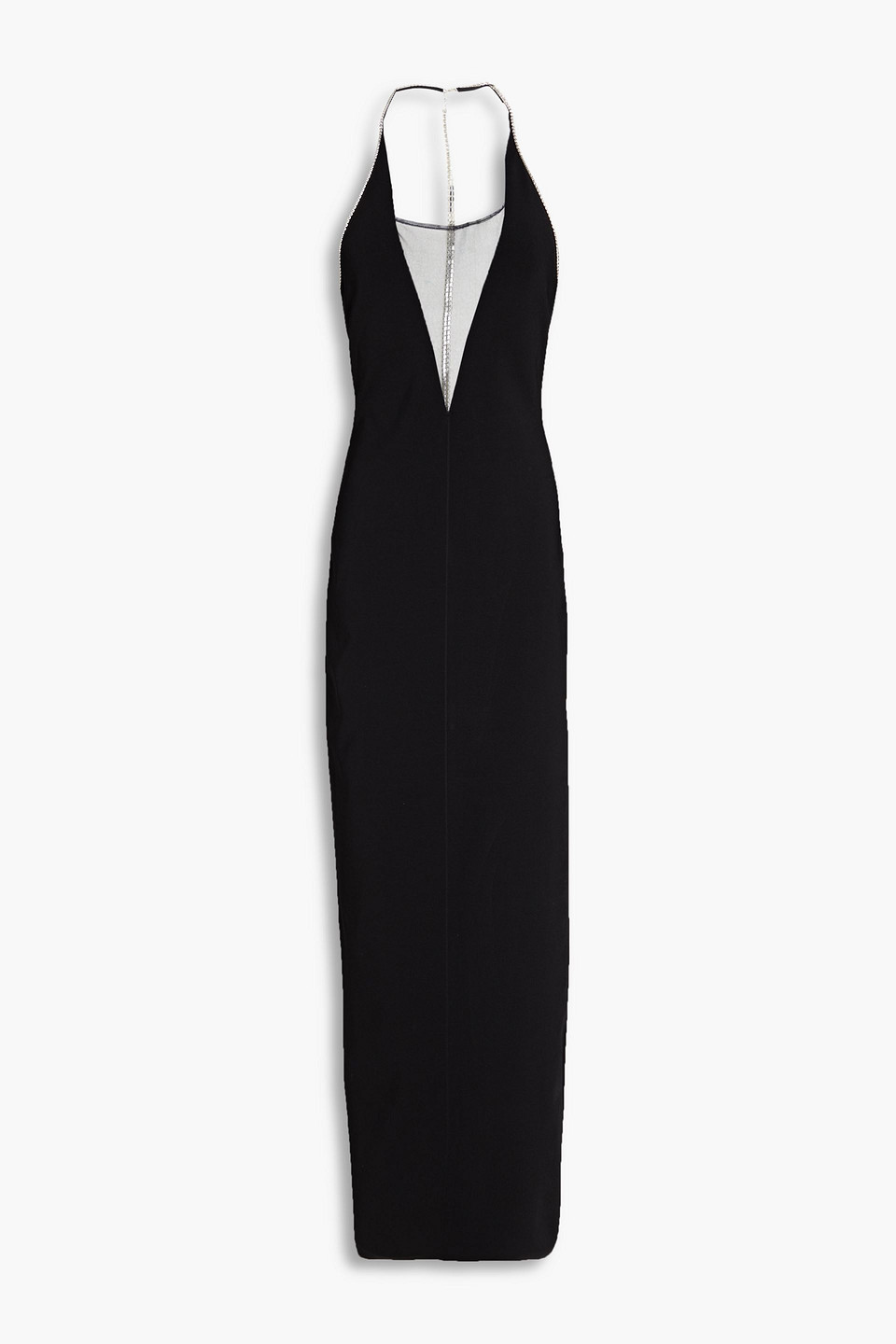 Shop Galvan Stella Crystal-embellished Stretch-knit Maxi Dress In Black