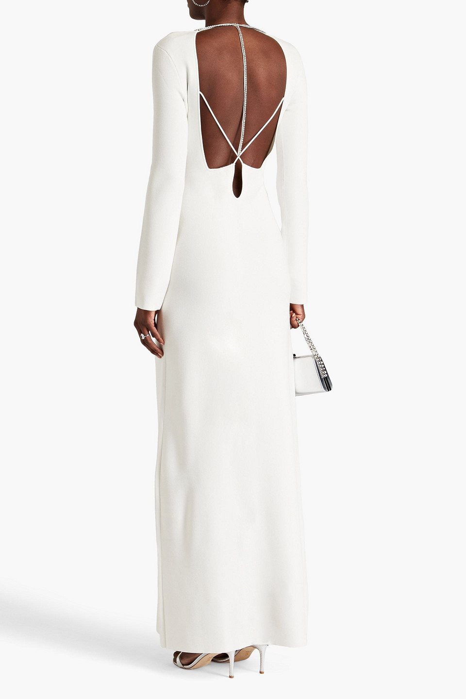 Galvan Andromeda Maxikleid Aus Stretch-strick Mit Cut-outs Und Kristallverzierung In White