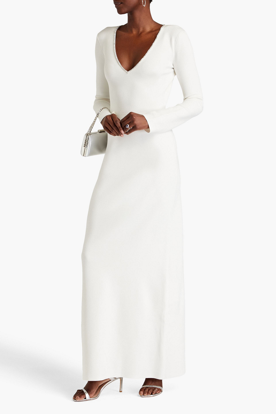 Galvan Andromeda Maxikleid Aus Stretch-strick Mit Cut-outs Und Kristallverzierung In White