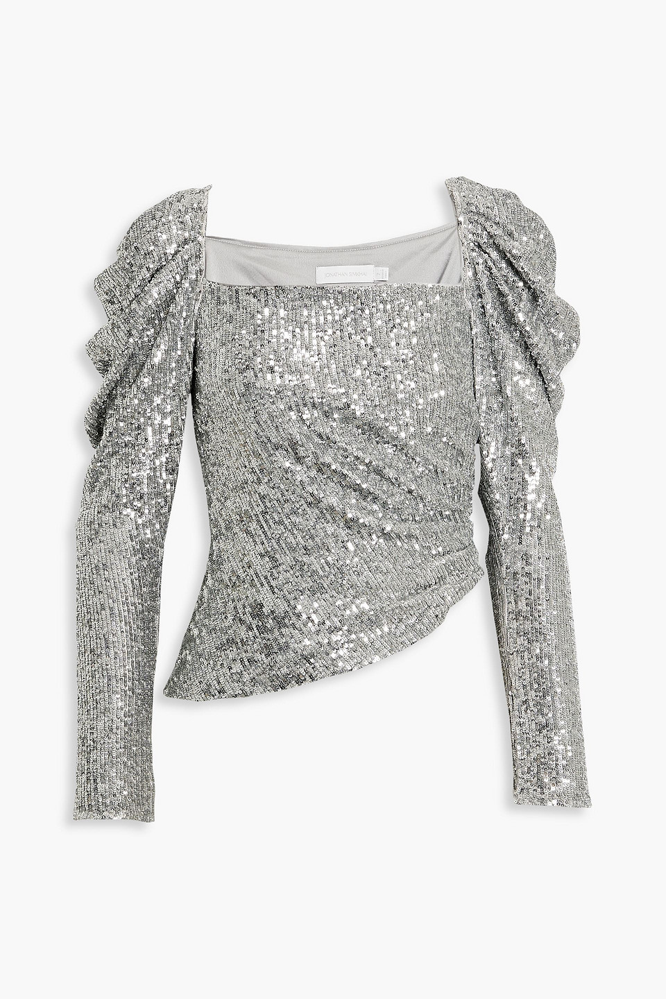 simkhai - allura ruched sequined jersey top - metallic - us 6