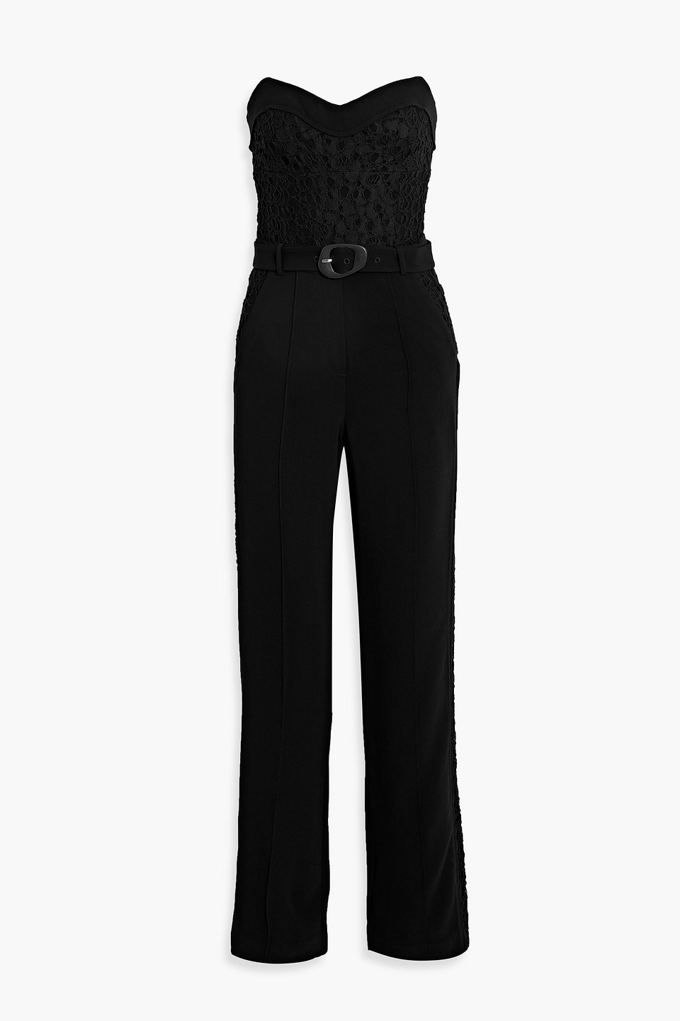 Simkhai Zaid Crochet-paneled Cotton-blend Ponte Wide-leg Jumpsuit In Black