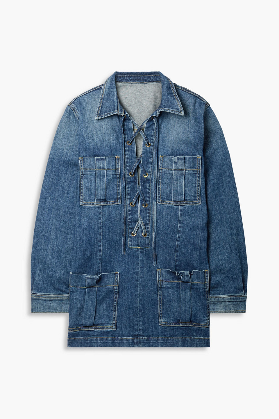 Nili Lotan Monique Flap-pocket Denim Jacket In Mid Denim