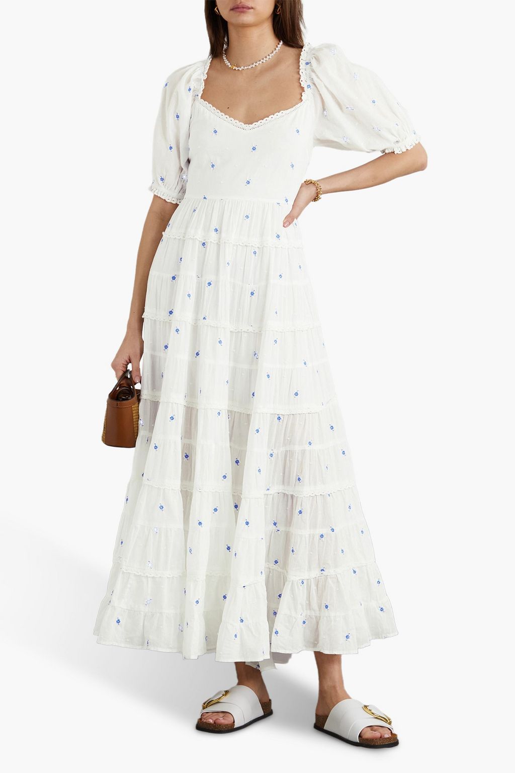 RIXO Cannes tiered embroidered cotton maxi dress