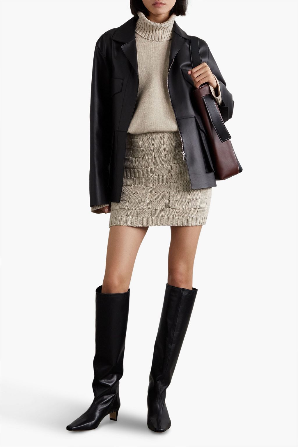 STAUD Dunes jacquard-knit cotton-blend mini skirt