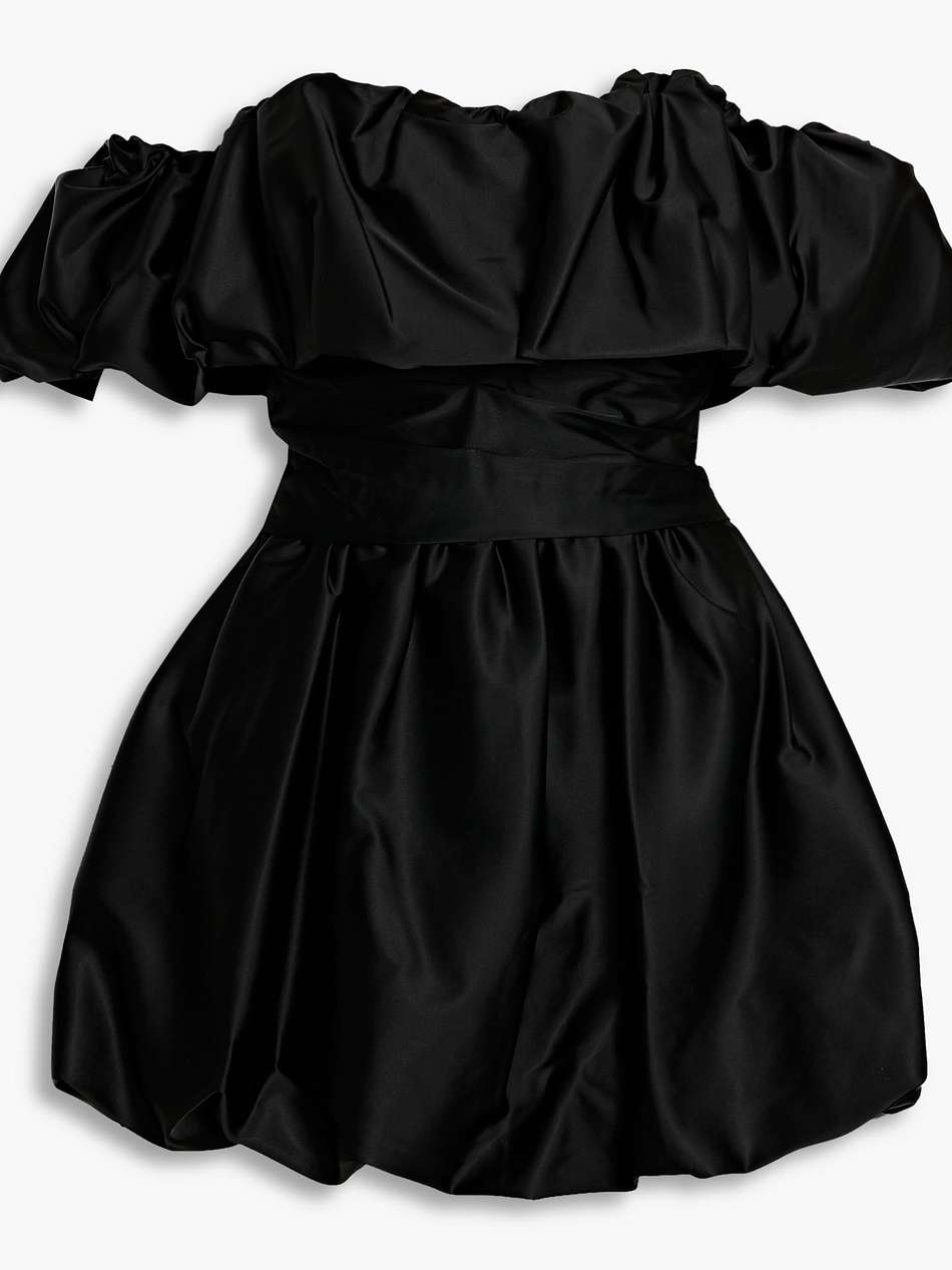 astoria off-the-shoulder gathered satin mini dress