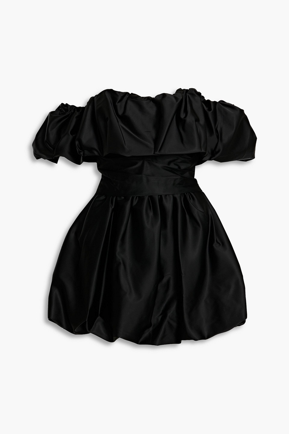 Simkhai Astoria Off-the-shoulder Gathered Satin Mini Dress In Black
