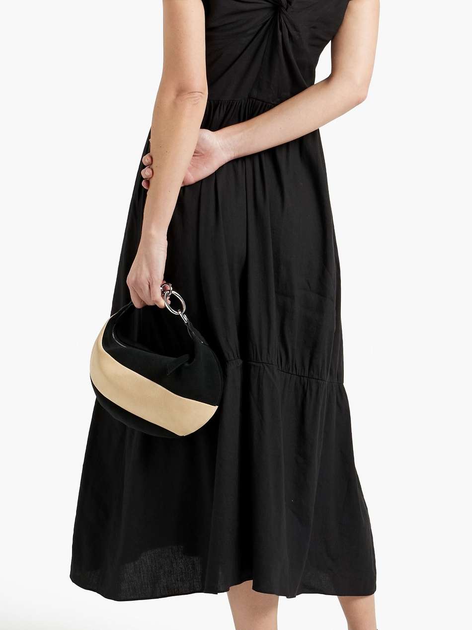 cold-shoulder twist-front linen-blend midi dress
