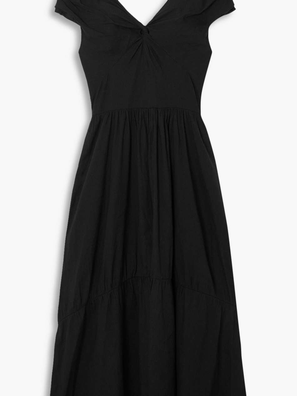 cold-shoulder twist-front linen-blend midi dress