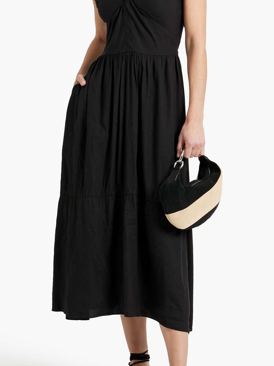 cold-shoulder twist-front linen-blend midi dress