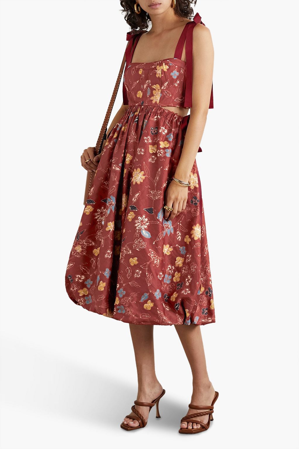 ULLA JOHNSON Gabrielle cutout tie-detailed floral-print sateen midi dress
