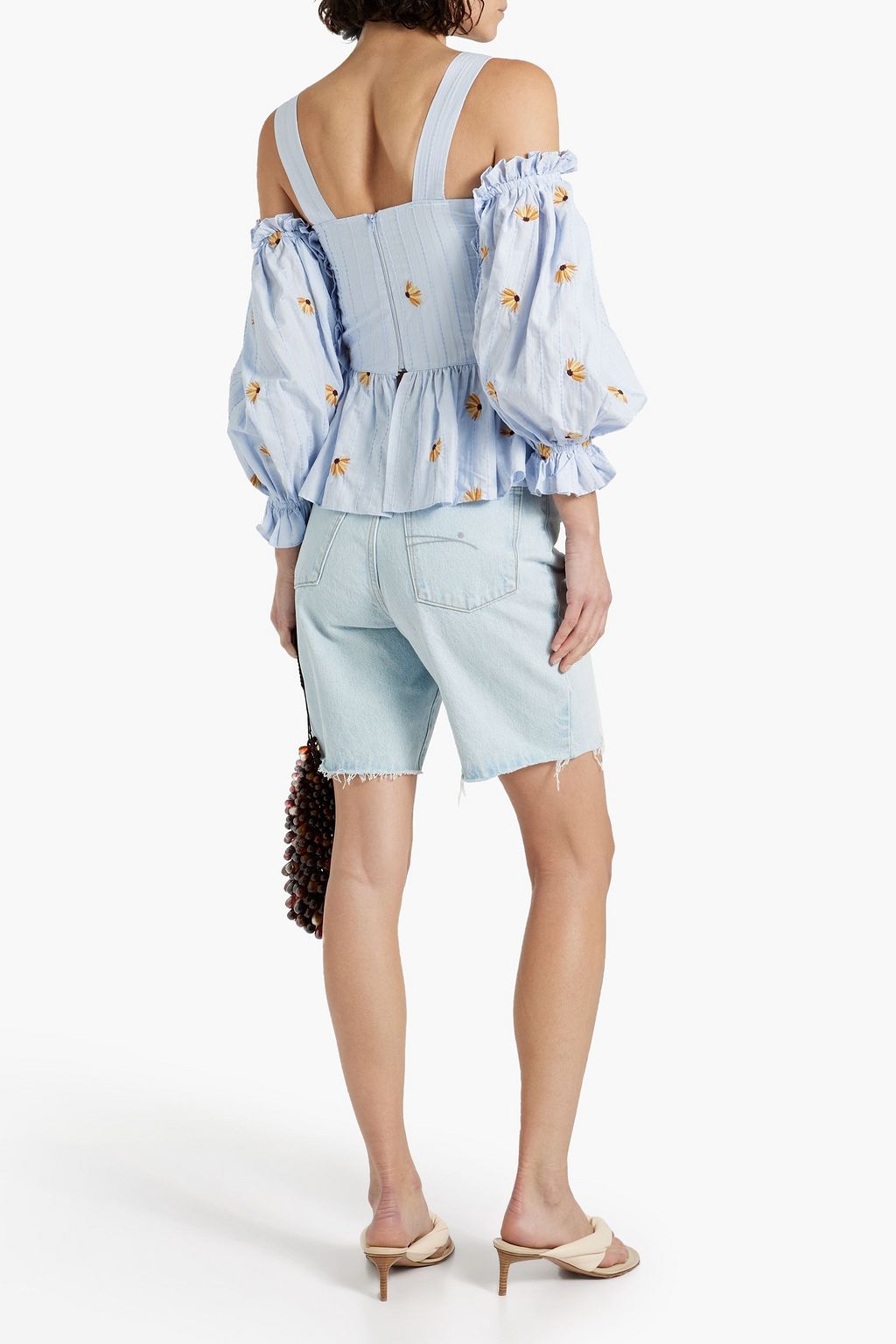 LUG VON SIGA Julia cold-shoulder embroidered cotton-poplin top