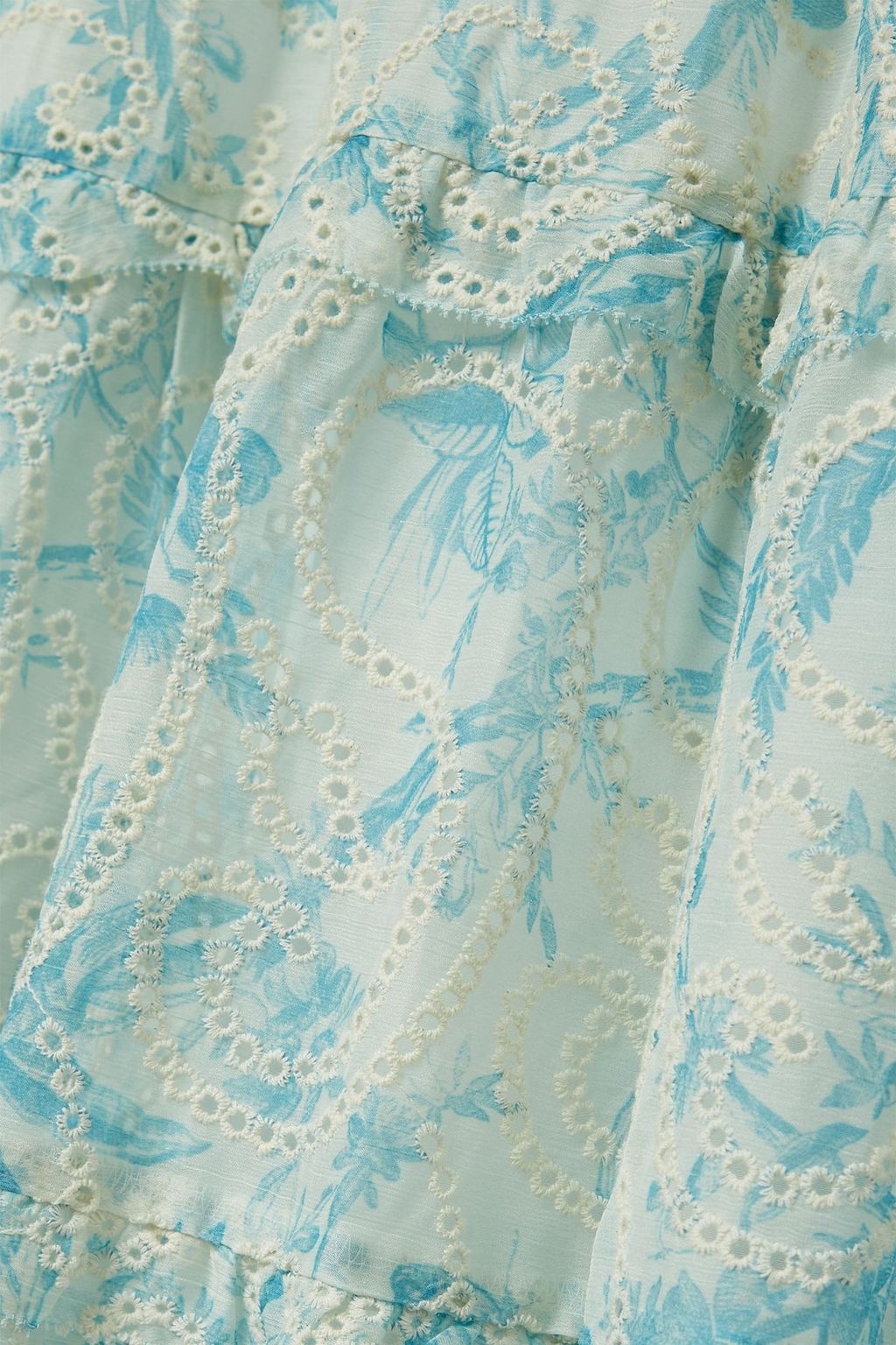 ALICE + OLIVIA 프린트 브로드리 앙글레즈 보일 티어드 맥시 스커트