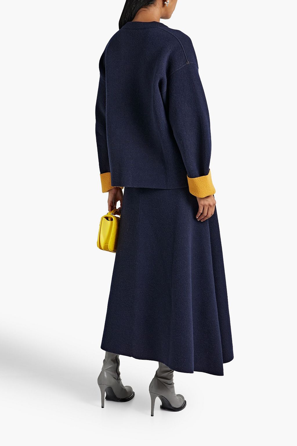 JIL SANDER تنورة طويلة من مزيج صوف ونسيج بحبكة جاكار بتصميم درابيه