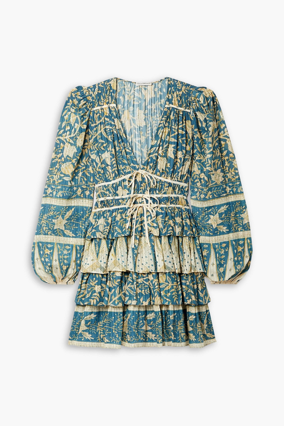 Ulla Johnson Nina Floral-print Ruffled Mini Dress In Slate Blue