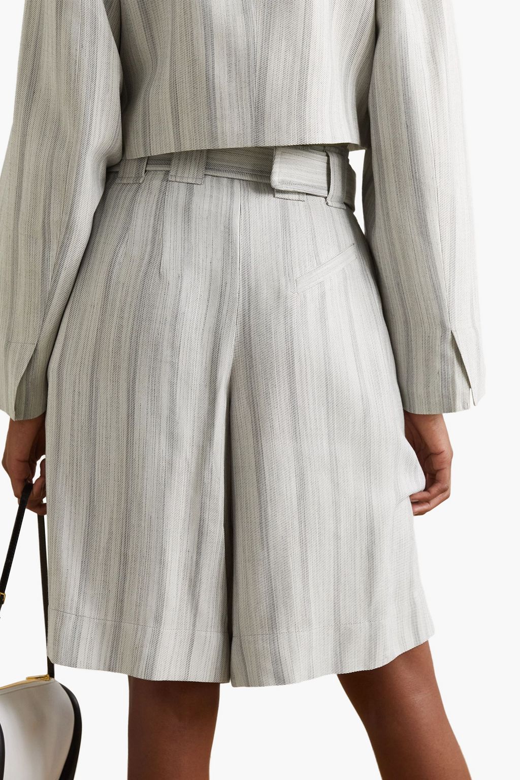 GANNI Belted striped voile shorts