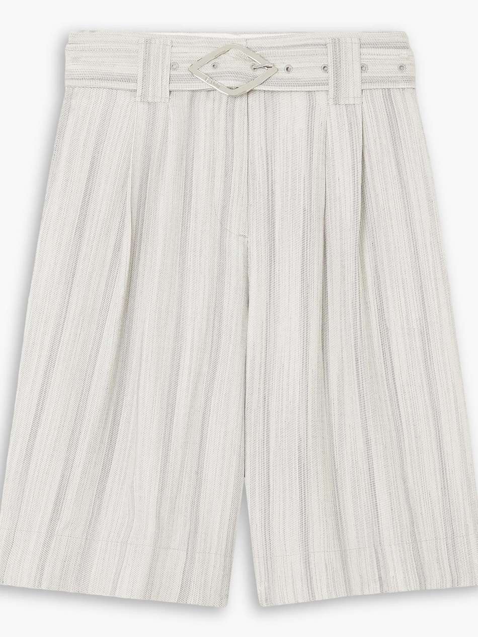 belted striped voile shorts