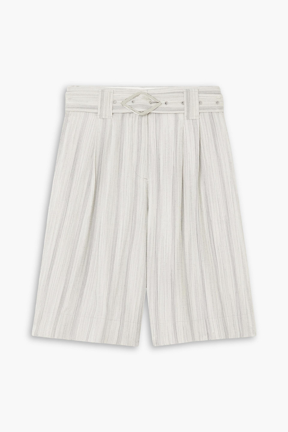 Belted striped voile shorts