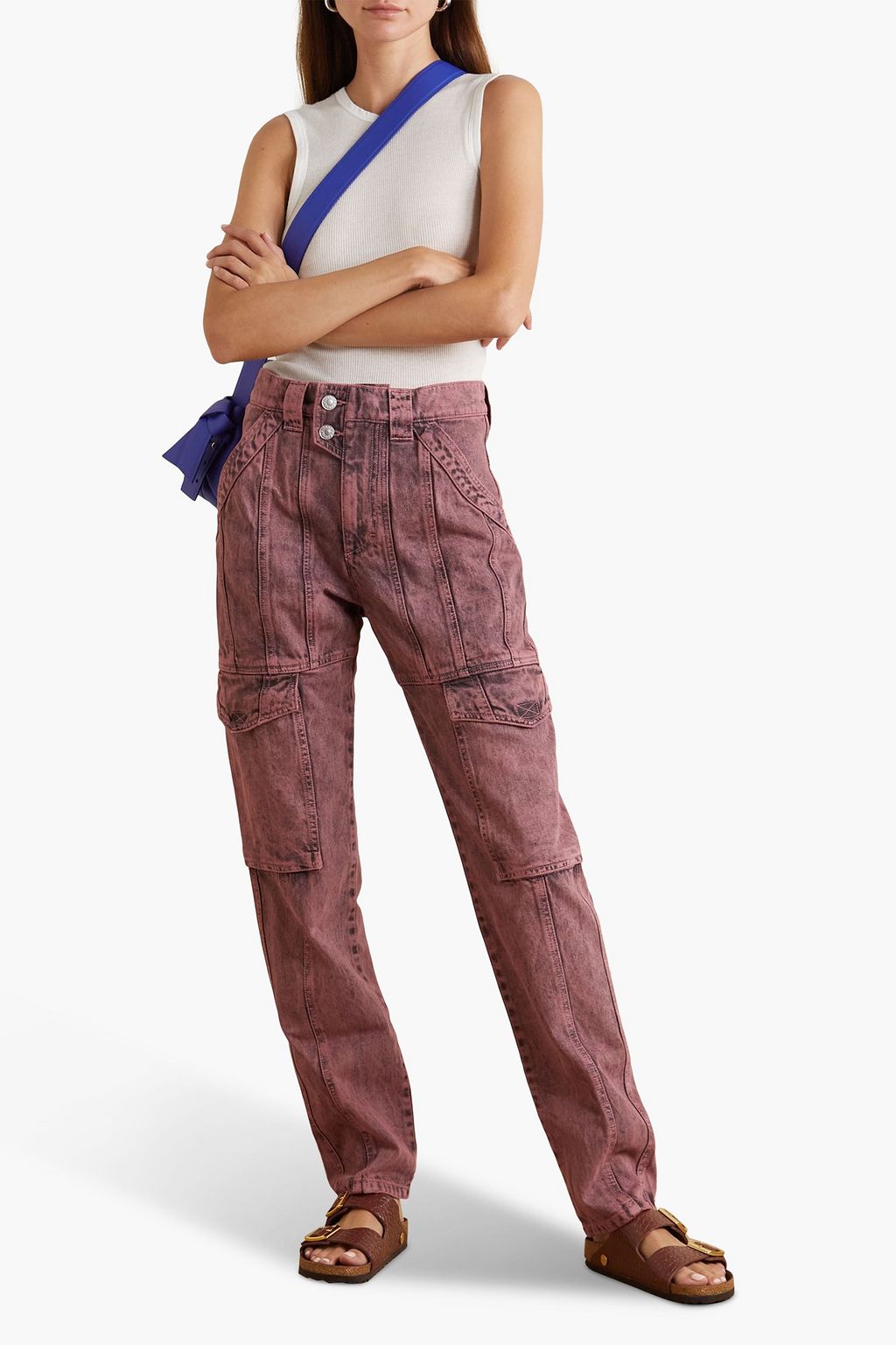MARANT ÉTOILE 애시드 워싱 하이라이즈 테이퍼드 진