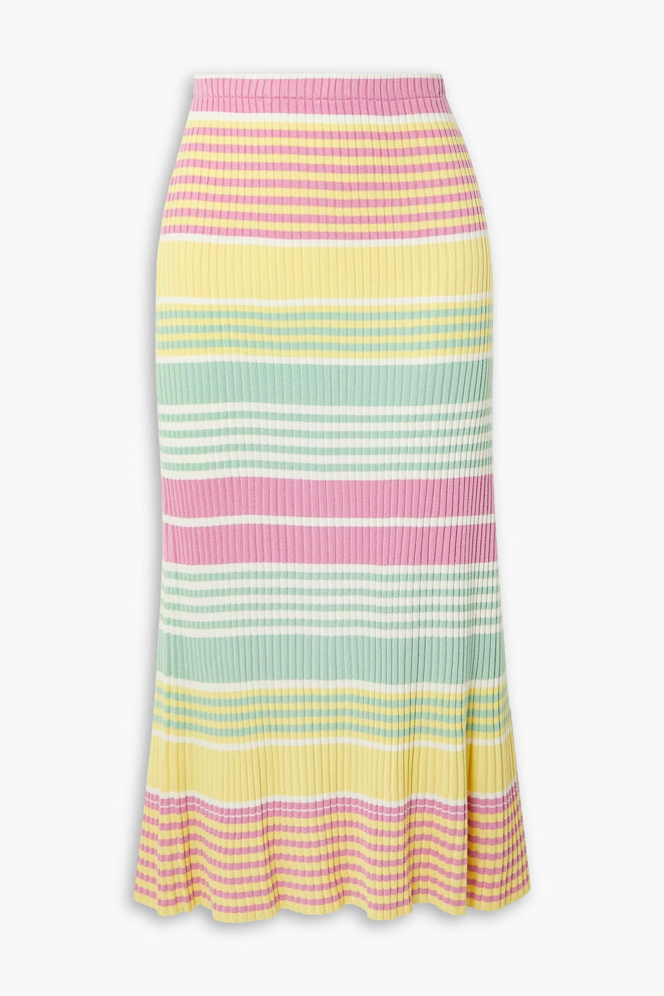 Rixo London Kelly Striped Ribbed-knit Midi Skirt In Pastel Yellow