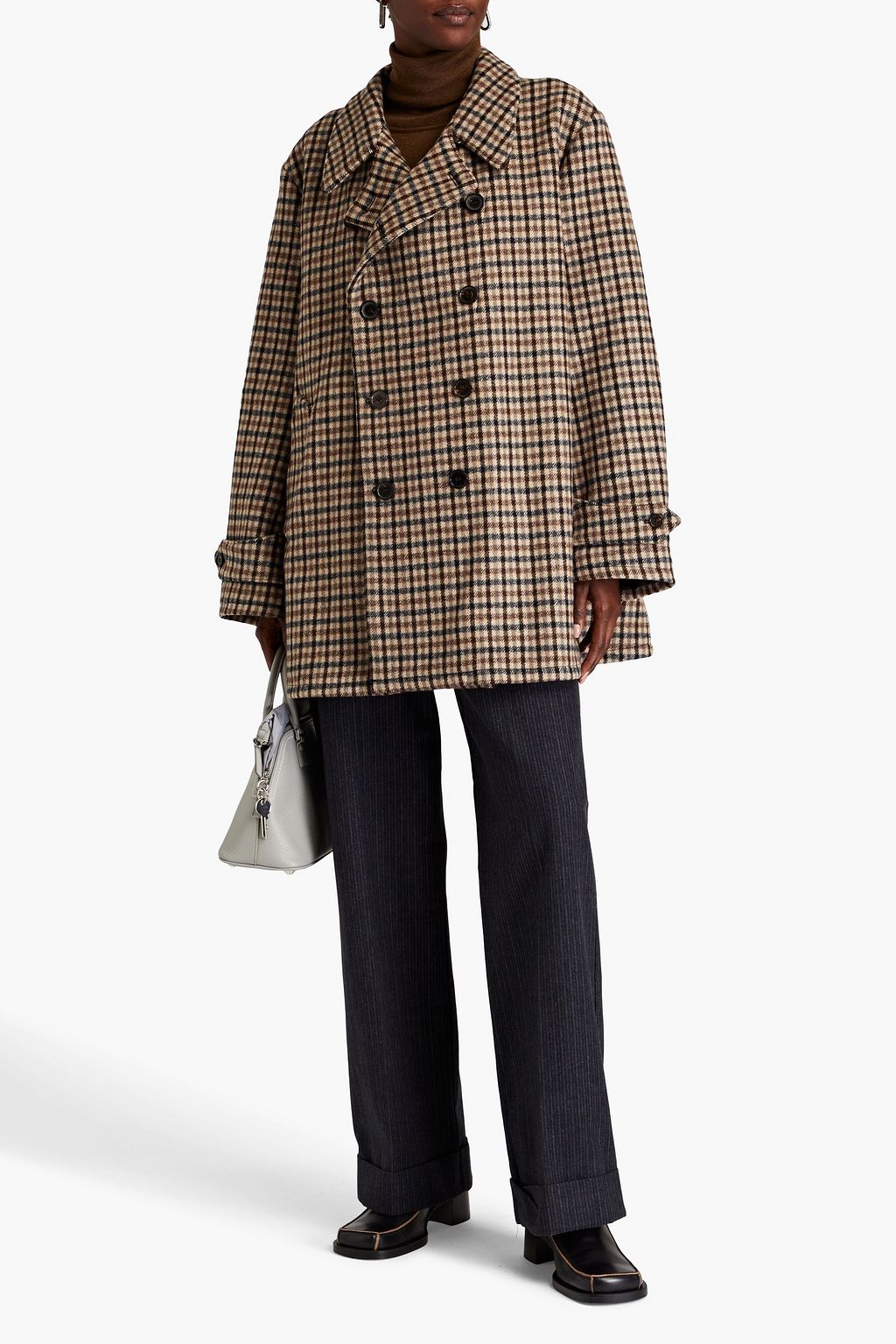 MAISON MARGIELA Double-breasted appliquéd checked wool coat