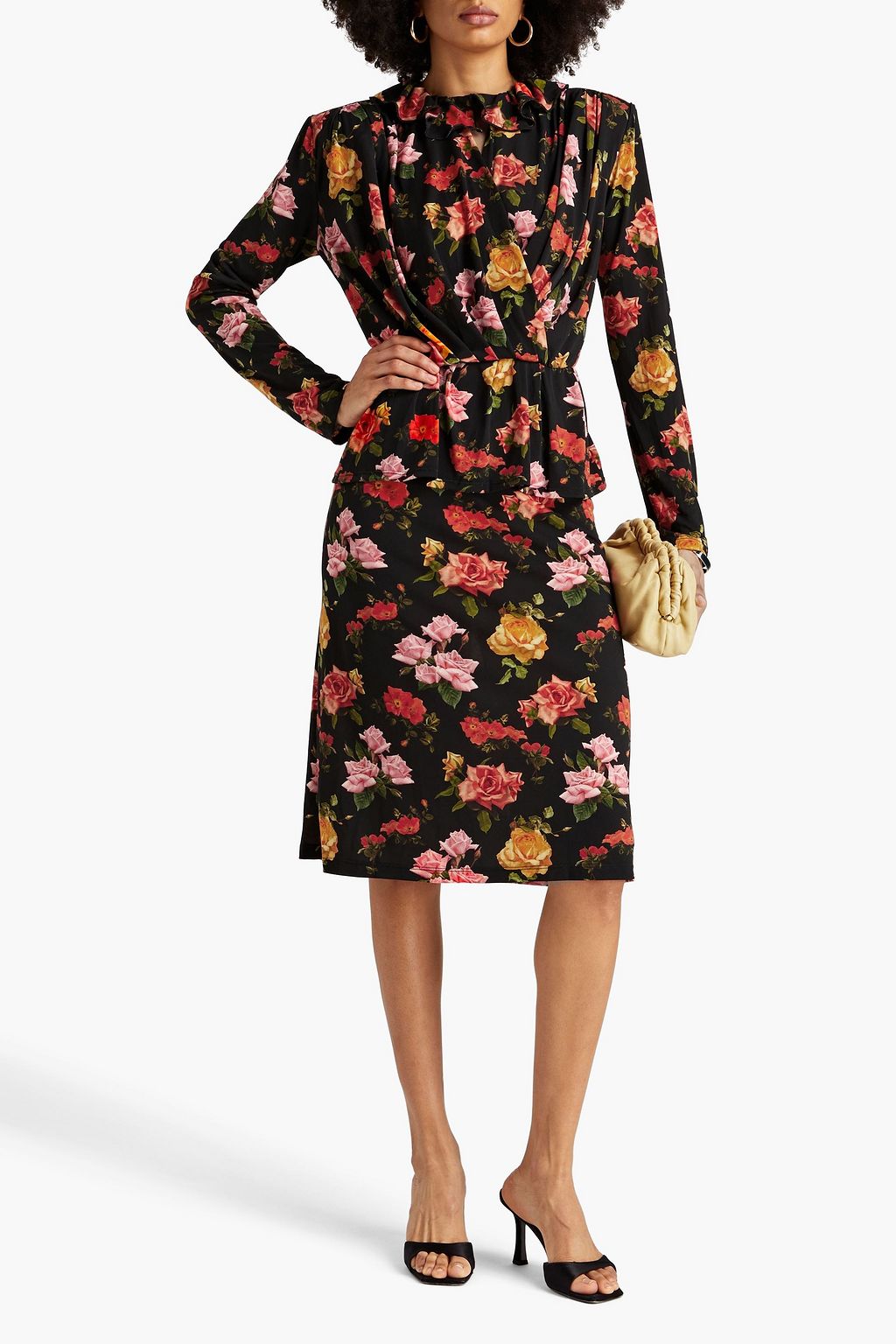 COMMISSION Ruched floral-print stretch-jersey midi dress