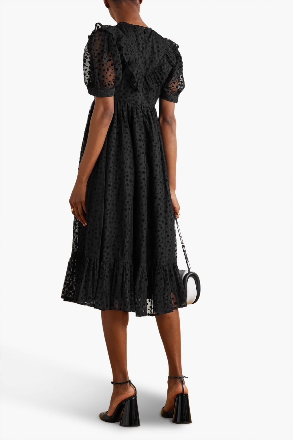 BATSHEVA May ruffled polkadot flocked tulle midi dress THE