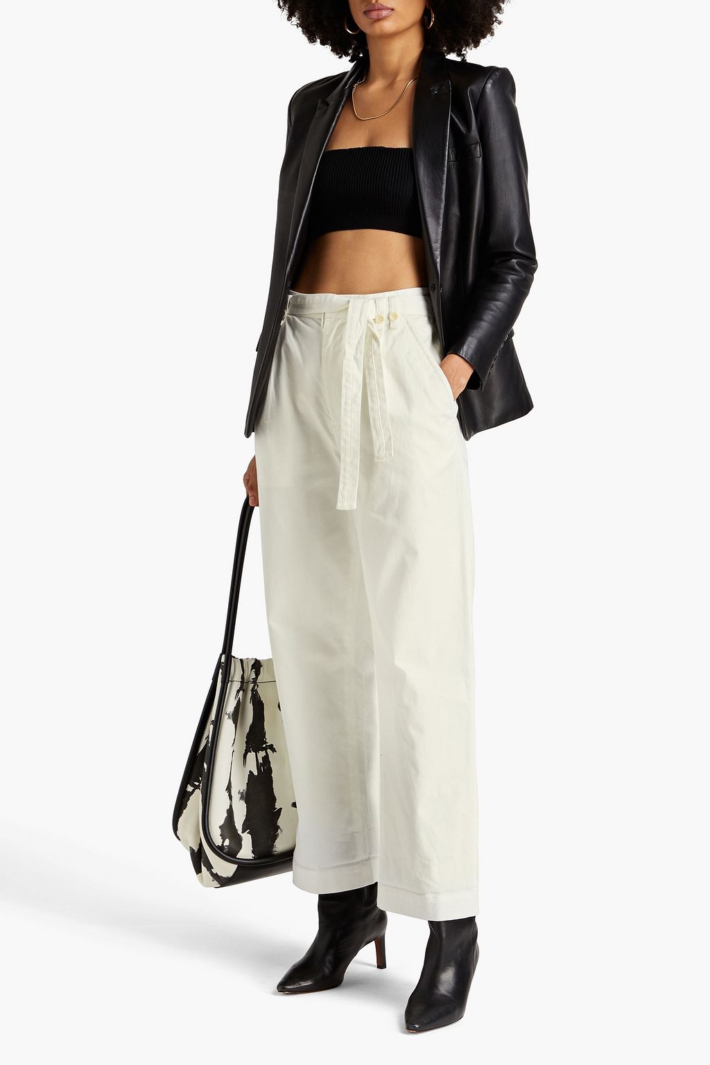 PROENZA SCHOULER PSWL Cropped Hose mit weitem Bein aus Twill aus einer Baumwollmischung mit Gürtel
