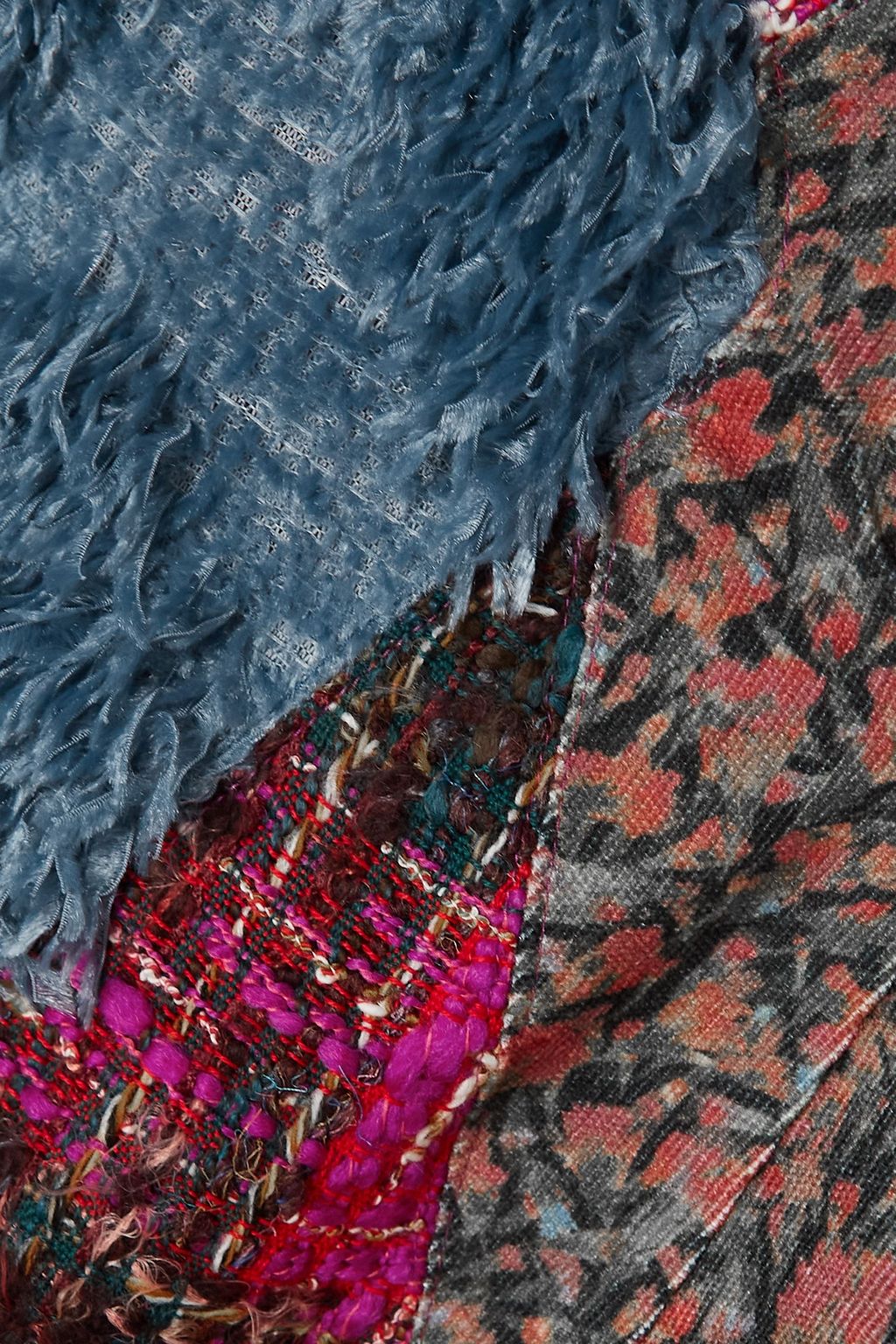 ANDERSSON BELL Reese Minikleid aus Samt, Tweed, Bouclé und Spitze in Patchwork-Optik