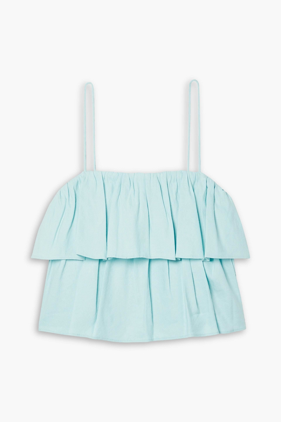 Alice And Olivia Marylynn Ruffled Crop Top In Himmelblau