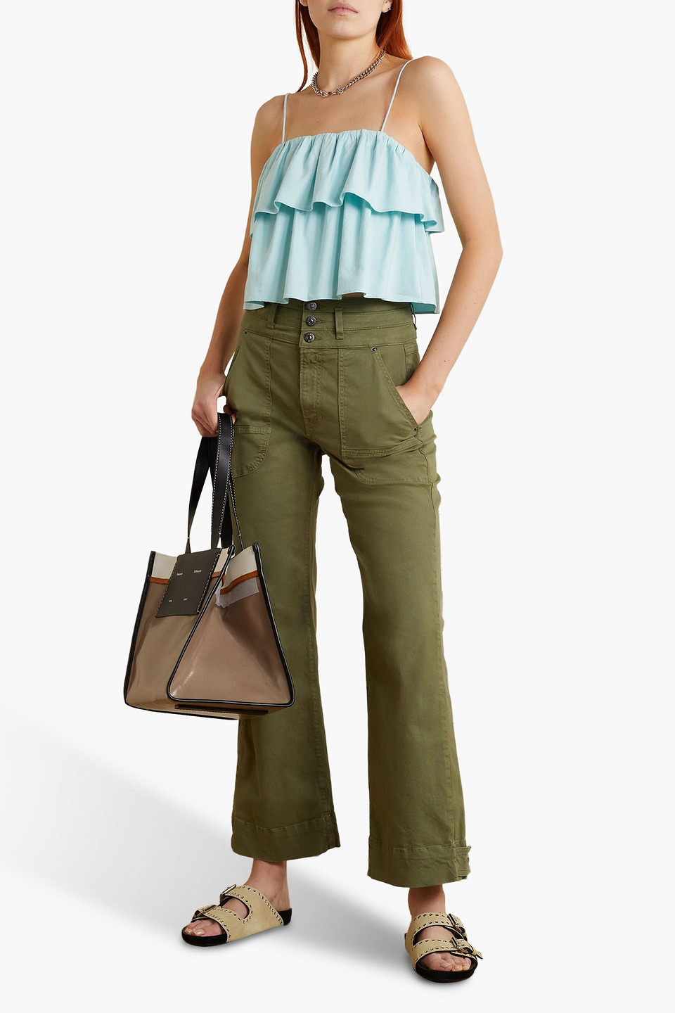 Alice And Olivia Marylynn Ruffled Crop Top In Himmelblau