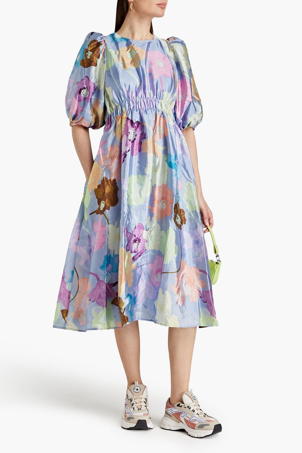 STINE GOYA Elisabeth floral-print gathered satin-crepe midi dress