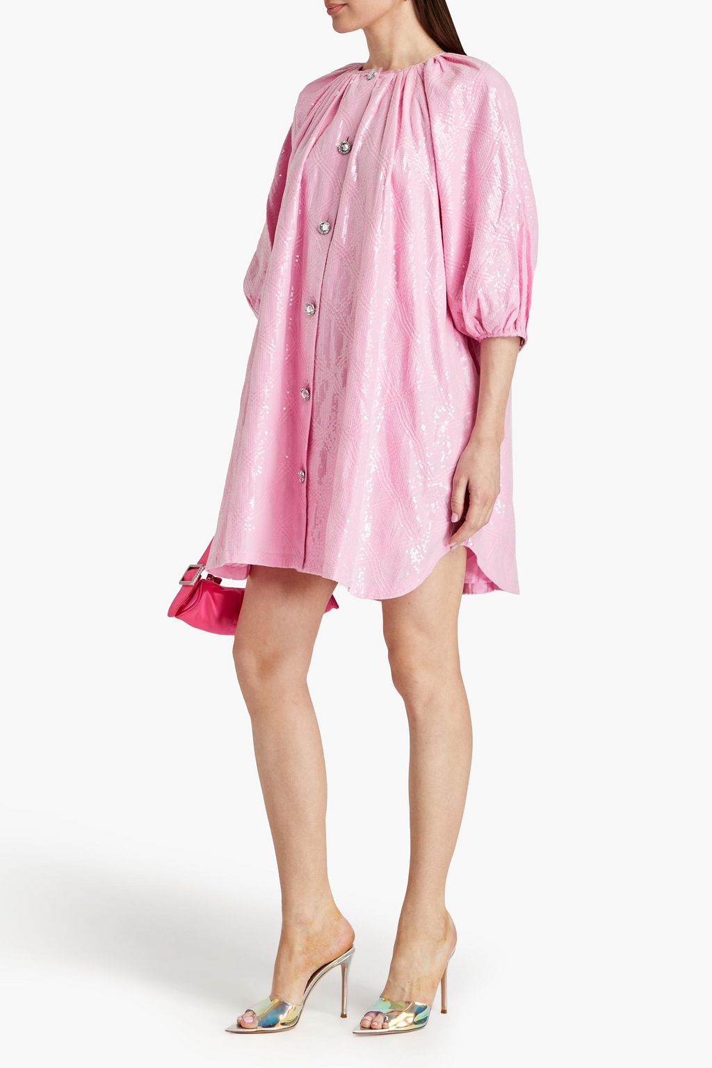 STINE GOYA Yordano sequined cotton-blend mini shirt dress