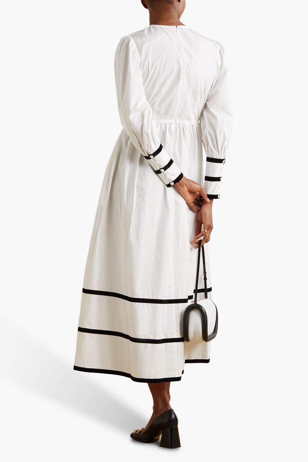 BATSHEVA Clemmie velvettrimmed cottonpoplin midi dress THE