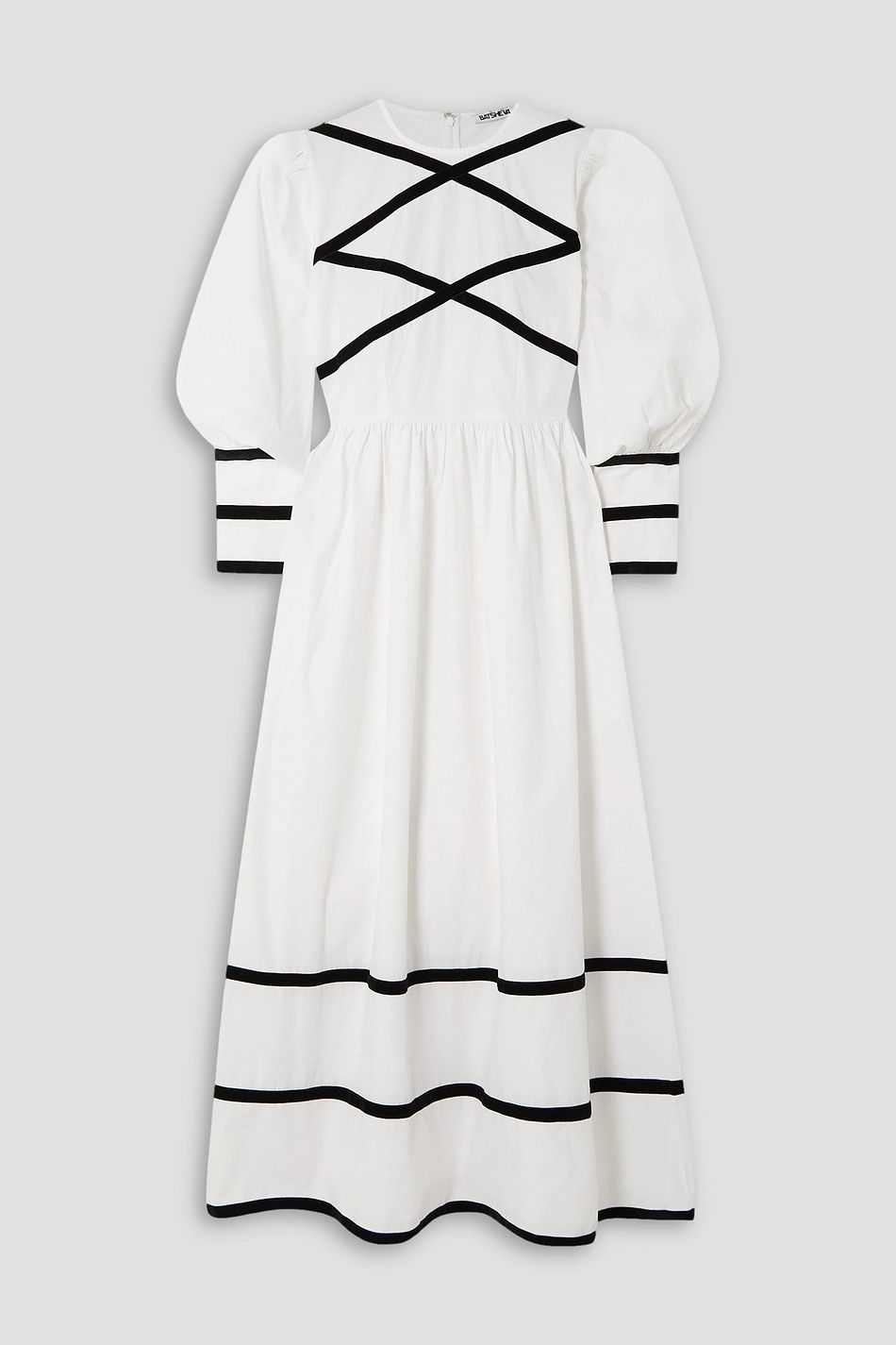 BATSHEVA Clemmie velvettrimmed cottonpoplin midi dress THE
