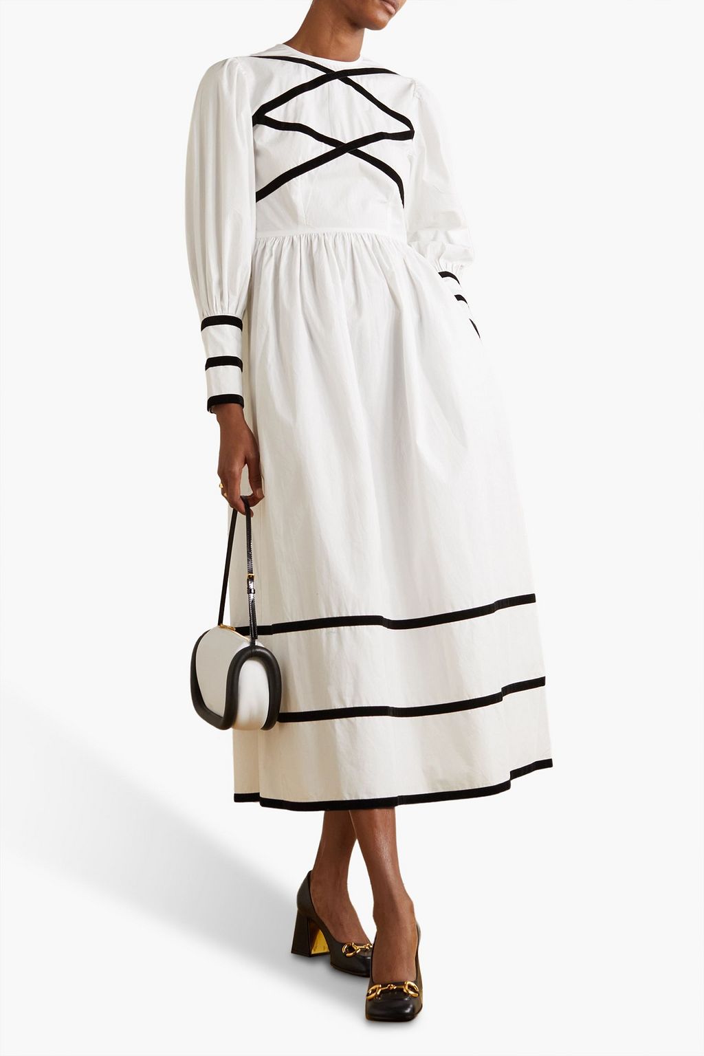 BATSHEVA Clemmie velvettrimmed cottonpoplin midi dress THE
