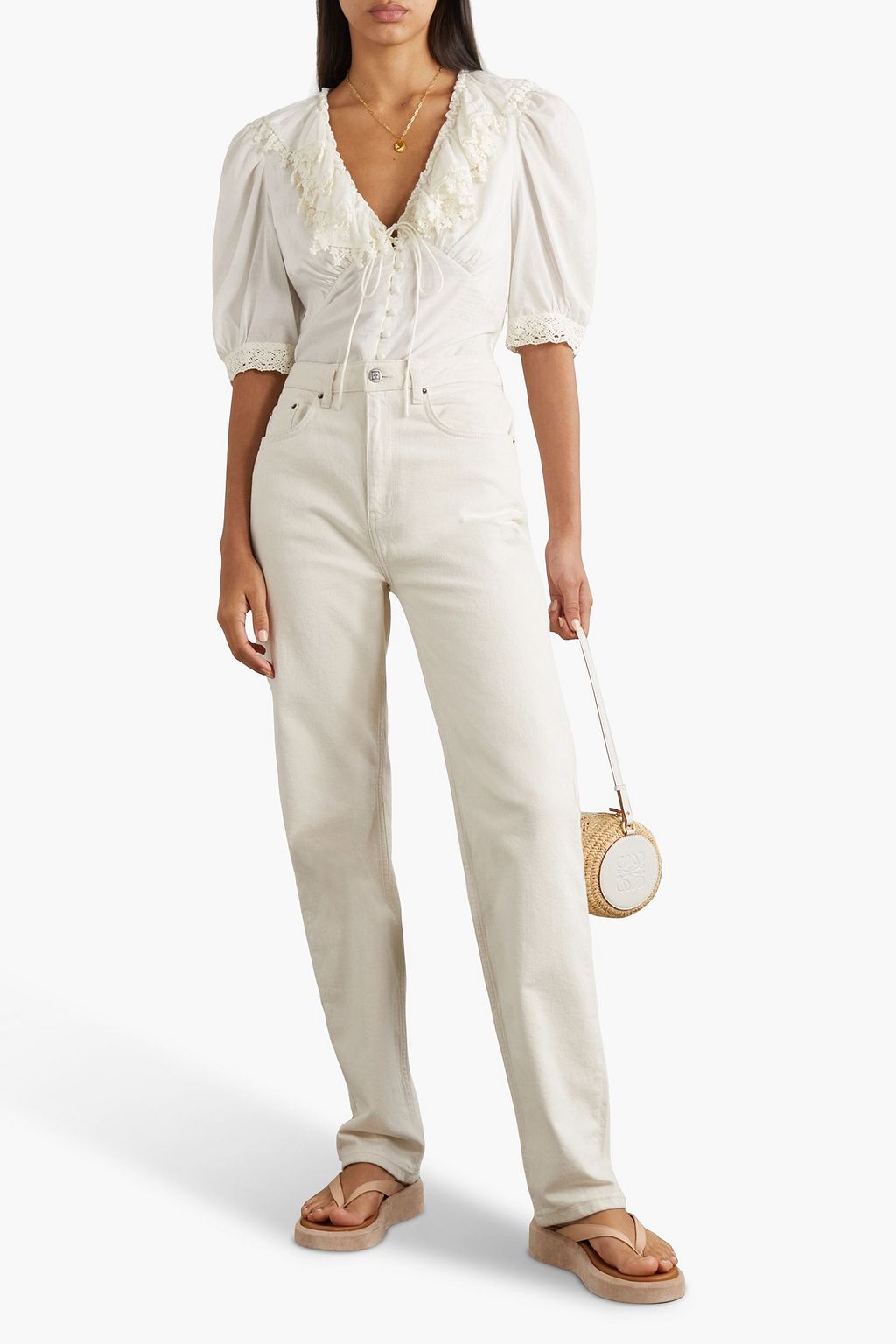RIXO Rihanna lace-trimmed cotton-voile blouse