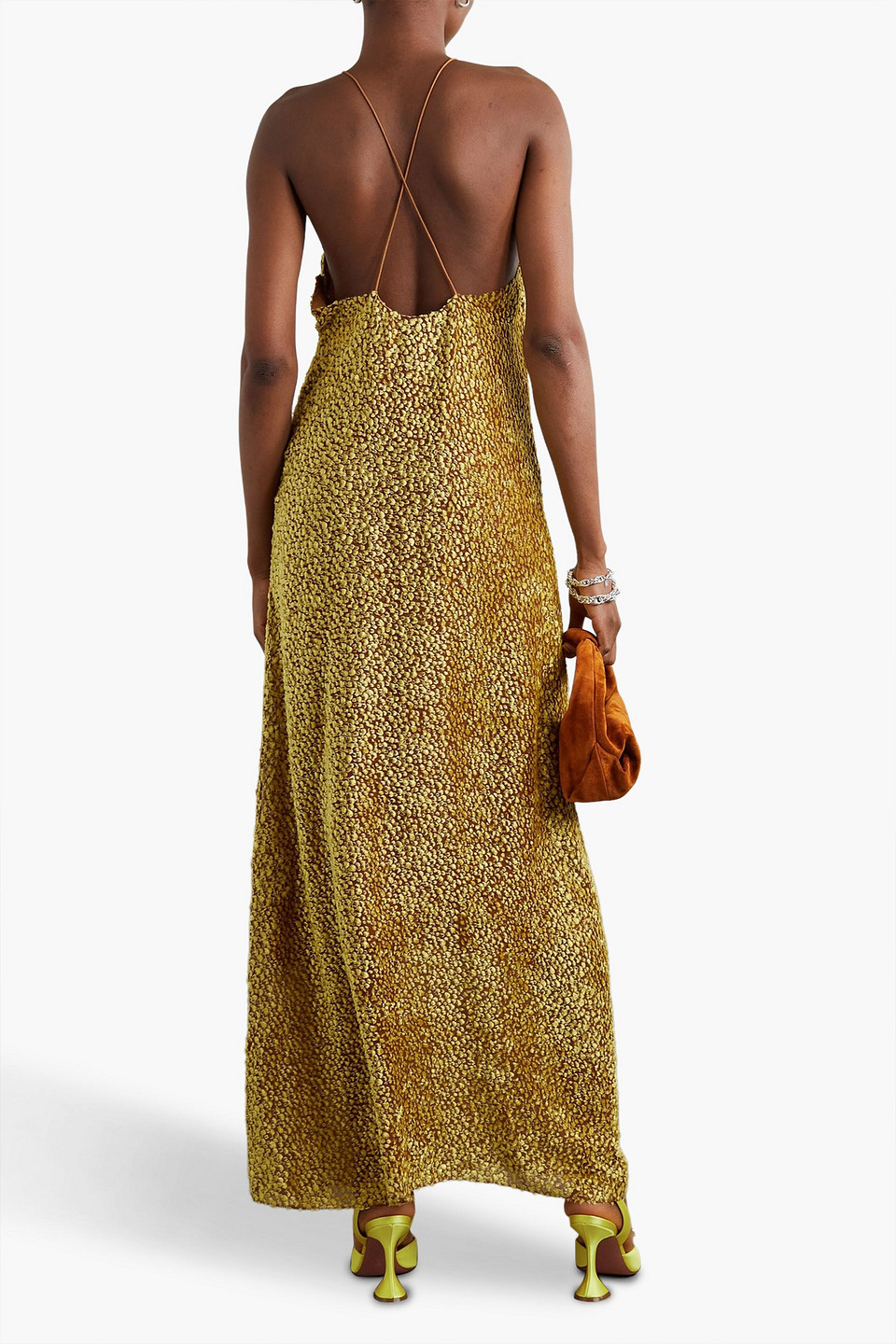 Shop Gauchère Bouclé-crepe Maxi Dress In Yellow