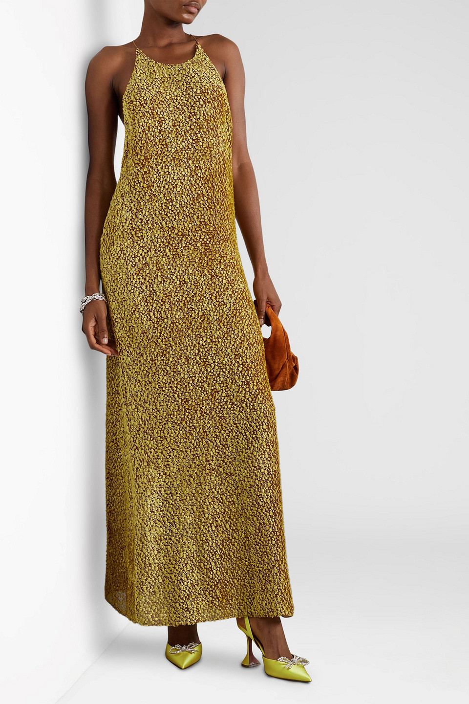 Shop Gauchère Bouclé-crepe Maxi Dress In Yellow