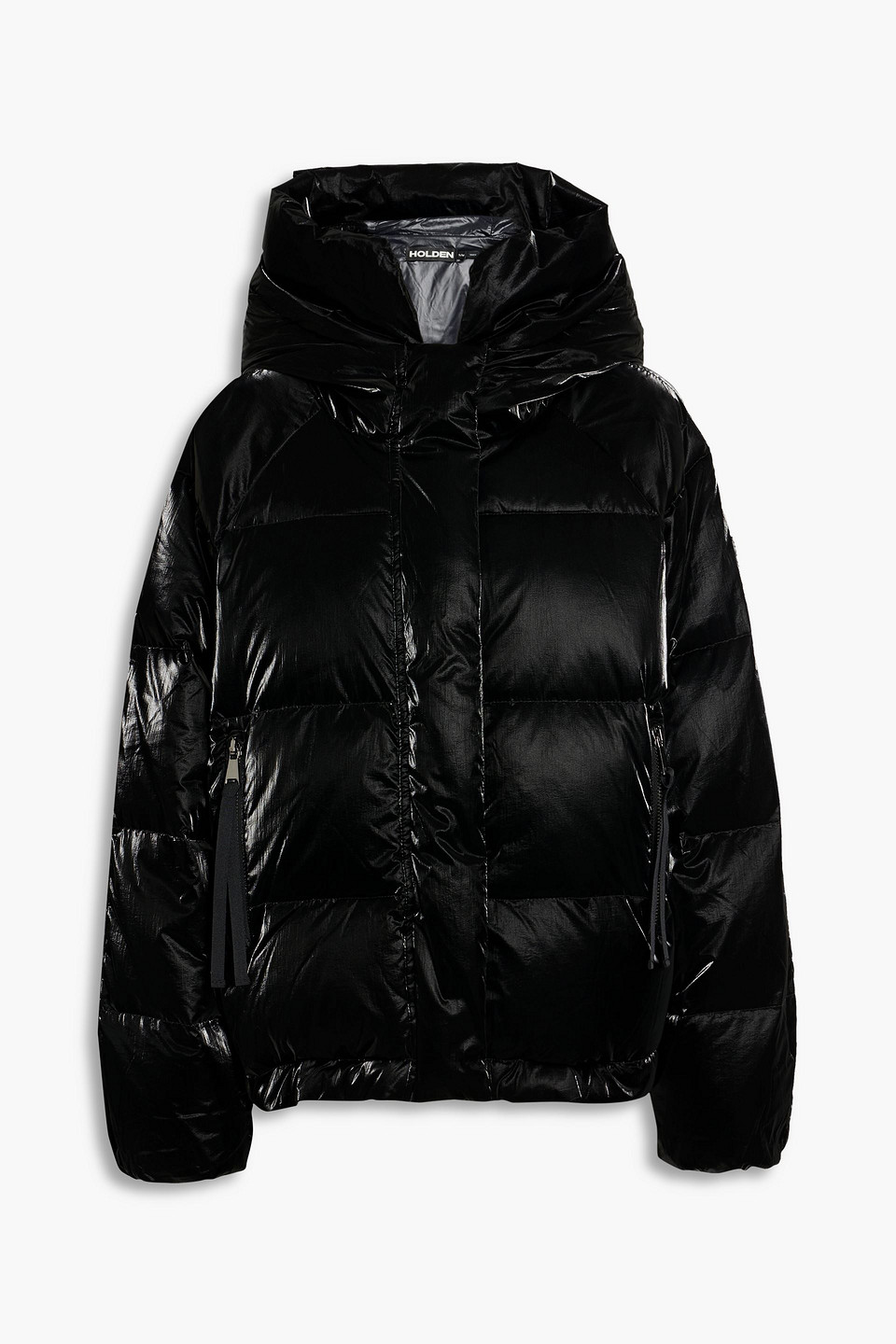 Quilted coated hooded down jacket