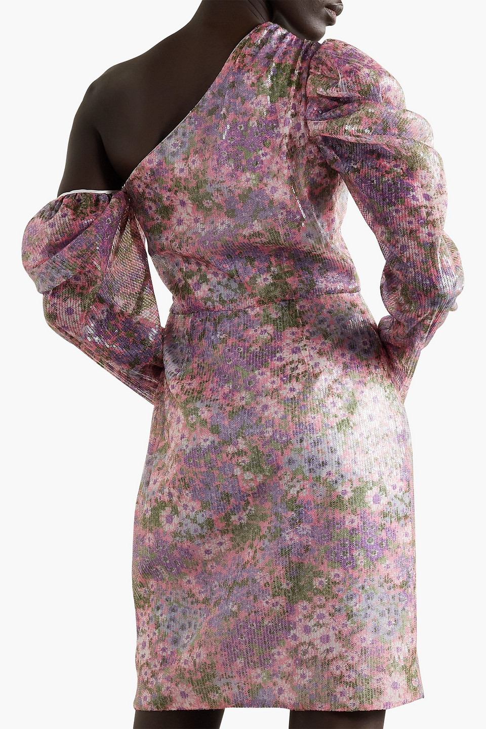 Shop Les Rêveries One-shoulder Floral-print Sequined Tulle Mini Dress In Lavender